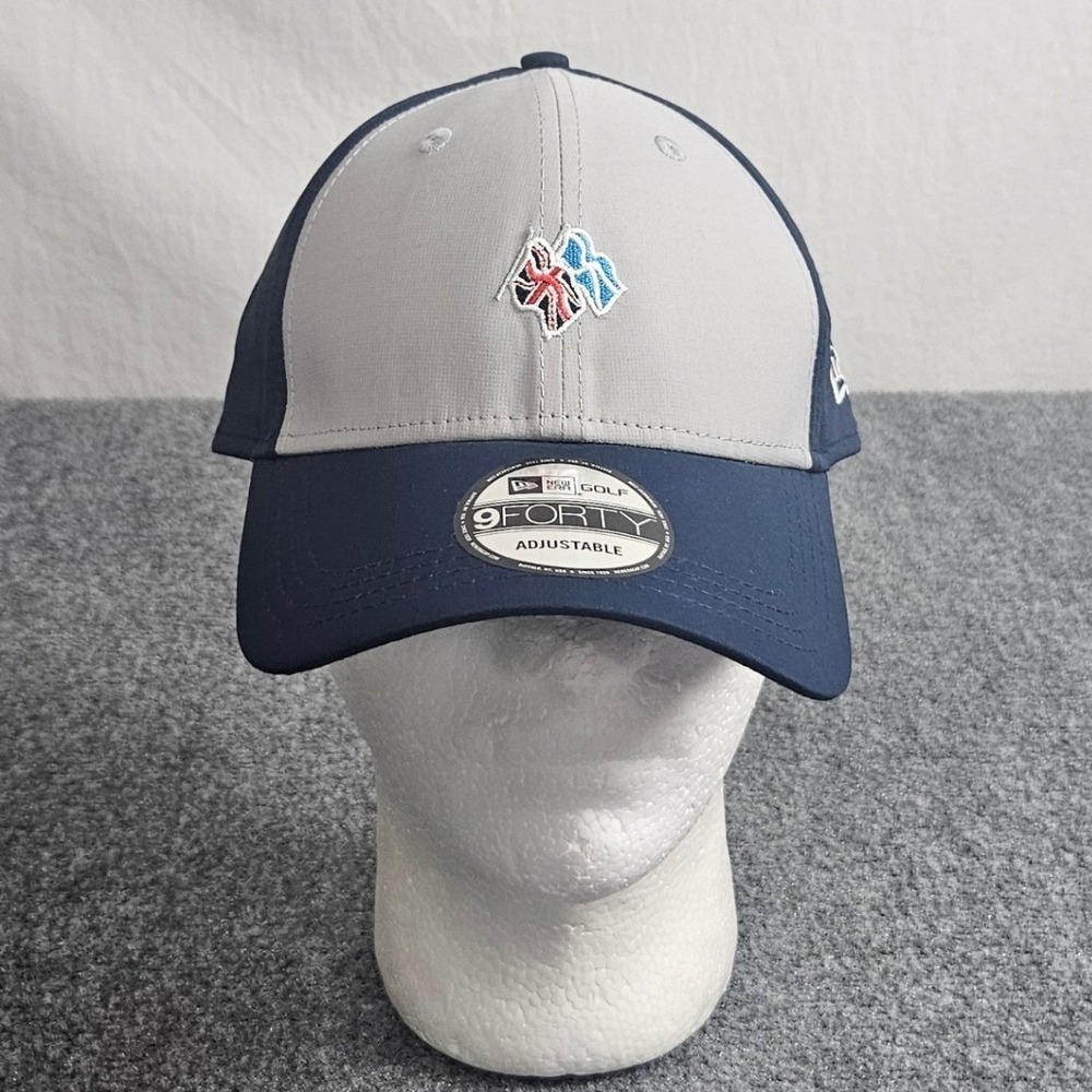 New Era 9FORTY Golf Hat Navy Blue Gray UK Union Jack Cap Performance Strapback